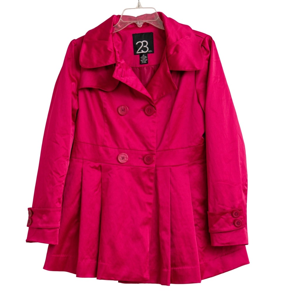 Hot Pink Magenta Sateen Peacoat Pleated Womens Sz M BarbieCore Cute Flare Girly